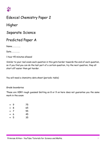 Sample Exam Papers. Chemistry Edexcel paper 2 (combined ...