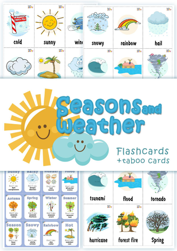 Seasons and Weather Flashcards | Weather & Seasons Vocabulary Cards | ESL Printable PDF