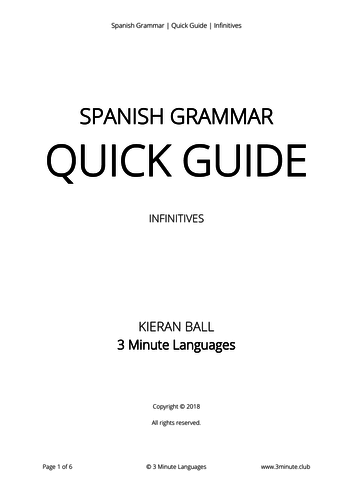Spanish Grammar - Quick Guide - Infinitives