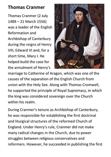 Thomas Cranmer Handout