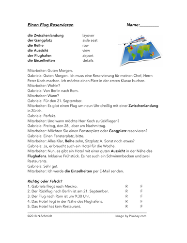 German Reading Booking A Trip Script Einen Flug Reservieren Teaching Resources