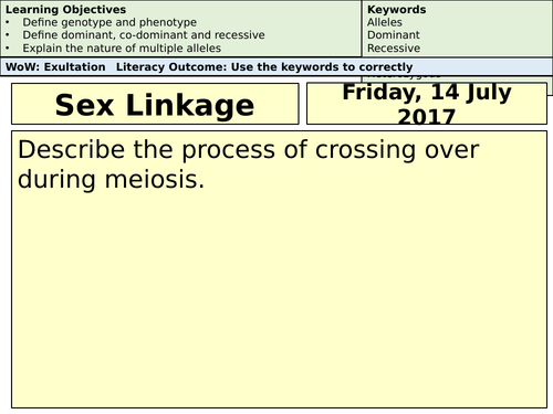 AQA A-Level Biology Sex linkage (and chi squared) - Lecture Notes