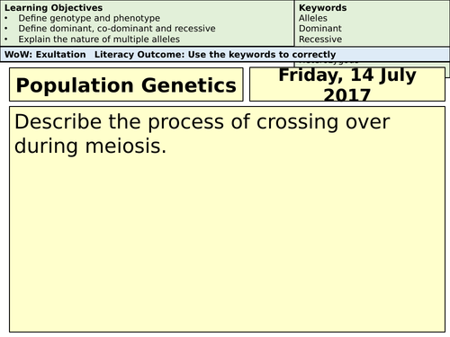 AQA A-Level Biology Population Genetics (Hardy-Weinberg Principle) - Lecture Notes