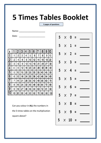 5 times tables booklet 5 pages by lresources4teachers