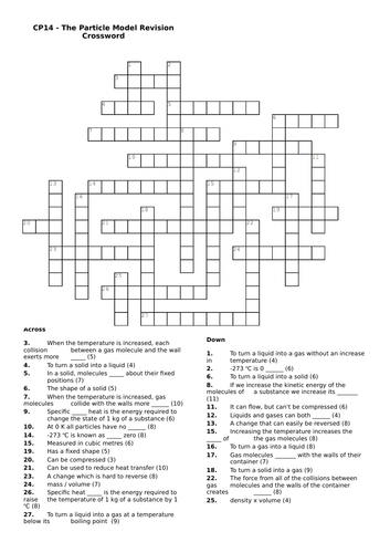 CP14 The Particle Model Revision Crossword Edexcel GCSE 9-1 Physics