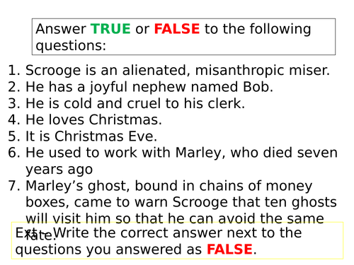 A Christmas Carol Revision Activities