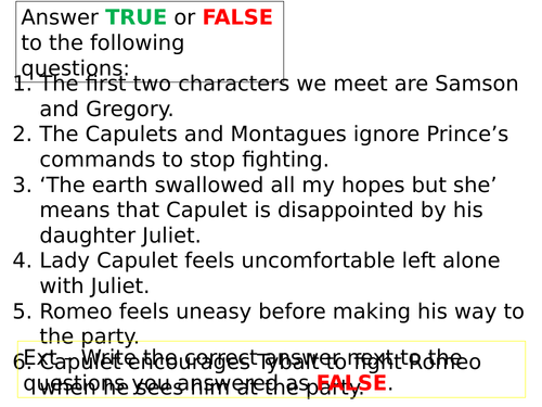 Romeo and Juliet Revision Activities