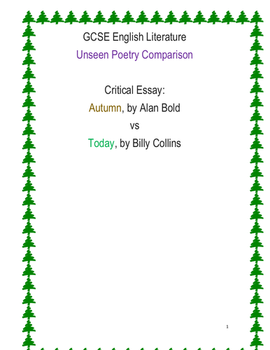 GCSE English Literature Unseen Poetry Critical Essay Autumn (Alan Bold) vs Today (Billy Collins)