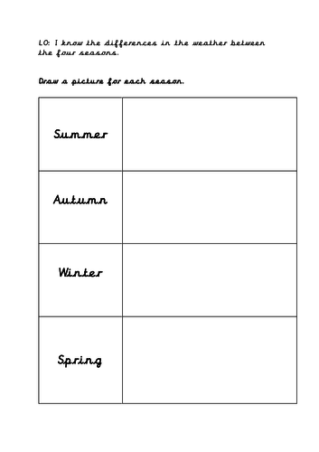 Year 1 Seasons Activity - cut and stick.  Differentiated activity