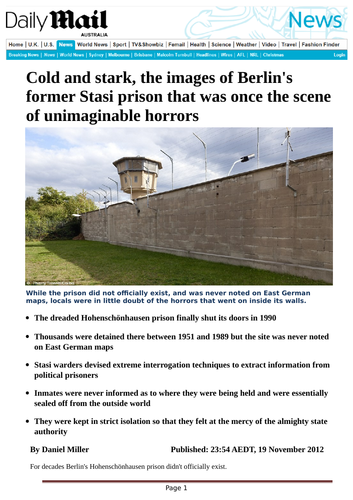 Stasiland - Cold and Stark - Ezine article on Hohenschonhausen Prison