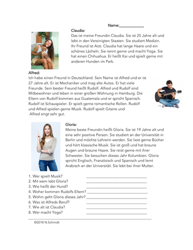 Meine Freunde Lesung German Beginner Reading Describing Friends Teaching Resources