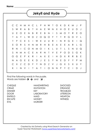 Jekyll and Hyde wordsearch