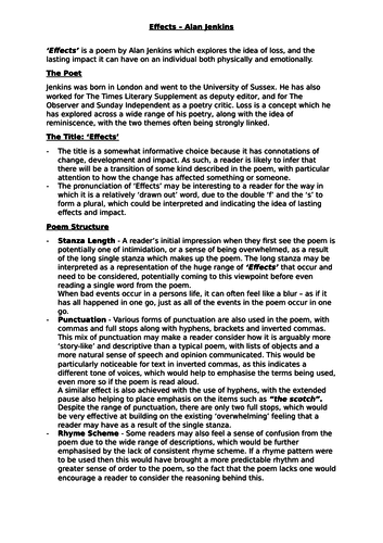 Effects by Alan Jenkins Poem Analysis