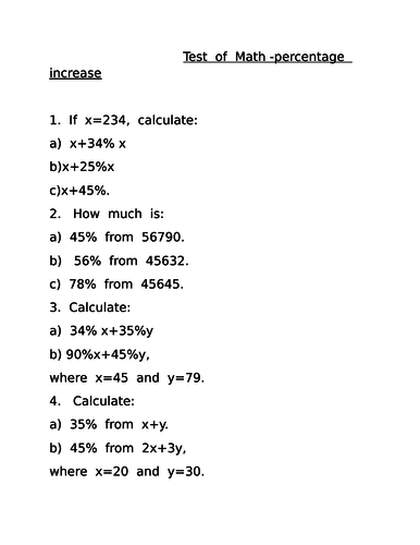 Test of Math-percentage increase