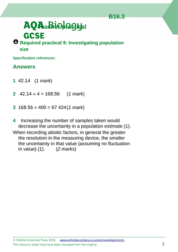 AQA Distribution and abundance Required Practical 9