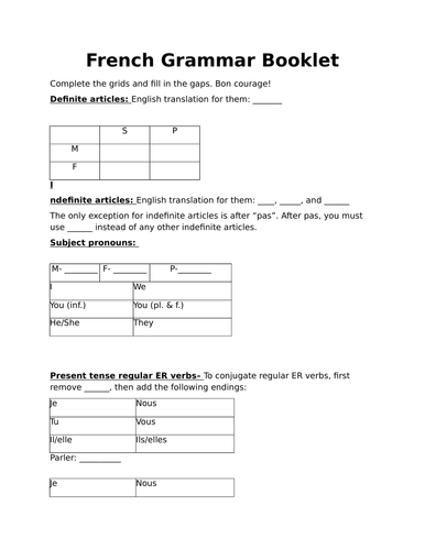 Self study GCSE French Grammar Booklet