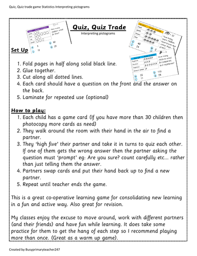 Quiz, Quiz Trade  activity cards - Interpreting pictograms