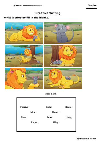 English Creative writing Story 'Lion and Mouse'  grades 1 or 2