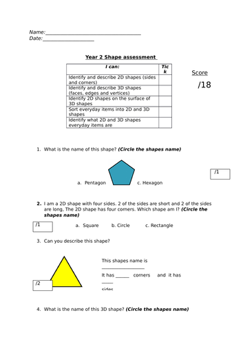Year 2 shape assessment