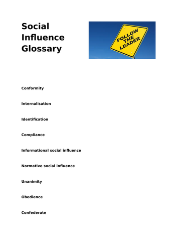 AS Psychology glossary sheets