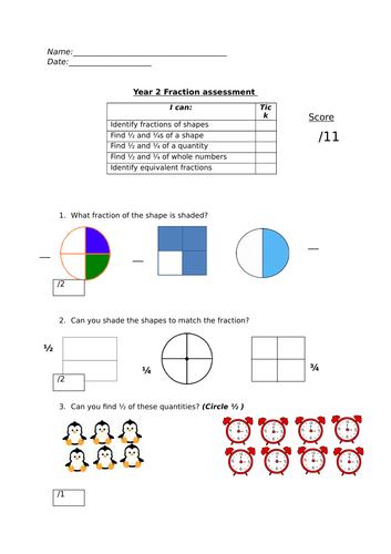 for math k12 grade 1 worksheets 2 Fractions Year by sarahwhitneystead Assessment for math k12 grade 1 worksheets 2 Fractions Year by sarahwhitneystead Assessment