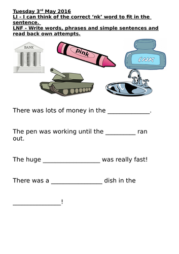 'nk' words - Cloze Procedure