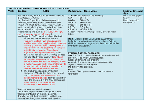 Ten Week Intervention Plan for Y6 SATs 2018