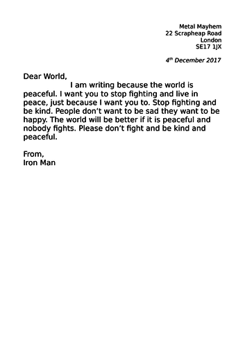 Iron Man Description and Letter