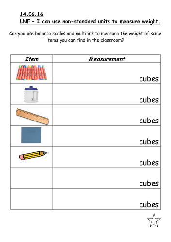 non standard units weight teaching resources