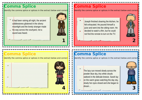 Comma Splice Help Card and Task Cards