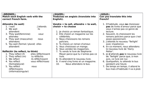 IR & RE verbs in French - differentiated practice