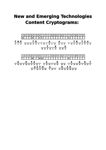 New and Emerging Technologies Word Search and Cryptogram