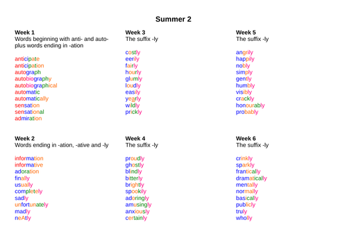 Summer 2 Year 3 spelling lists