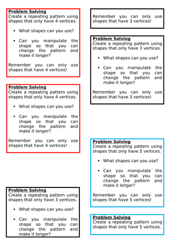 Repeating Patterns using 2-D shapes, Spring Block 3, Year 2