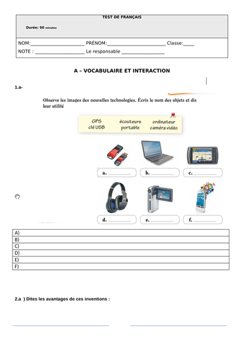 2 GCSE Tests on  les  Technologies