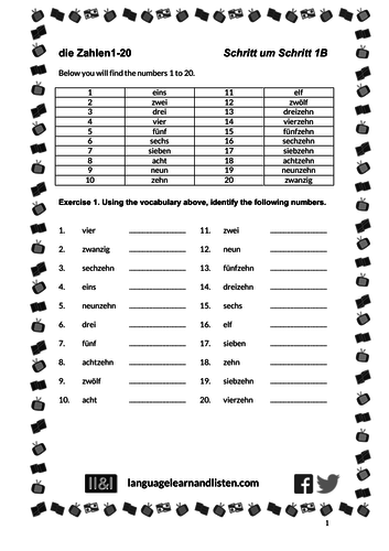 die Zahlen 1-20 (numbers 1-20)