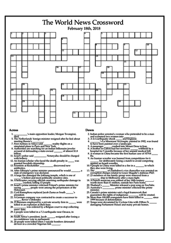 The World News Crossword - February 18th, 2018