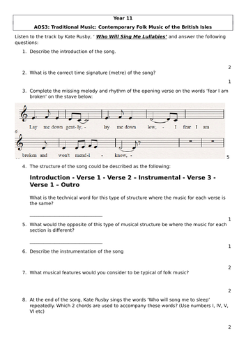 AQA GCSE Music AOS3: Contemporary Folk Music Kate Rusby question