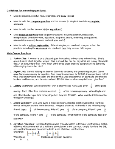 Enrichment Fraction Questions - Worded - Aiming for Mastery