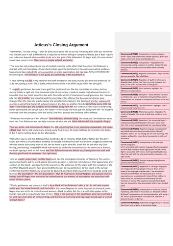 Atticus' Speech analysis and assessment task - To Kill A Mockingbird