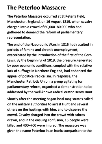 The Peterloo Massacre Handout