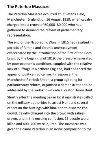 The Peterloo Massacre Handout