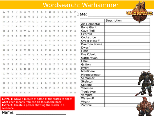 Warhammer Wordsearch Puzzle Sheet Keywords Settler Starter Cover Lesson Roleplaying Games
