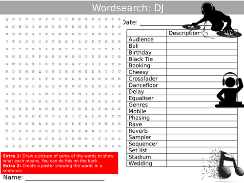 DJ Disc Jockeys Wordsearch Puzzle Sheet Keywords Settler Starter Cover Lesson Careers Jobs