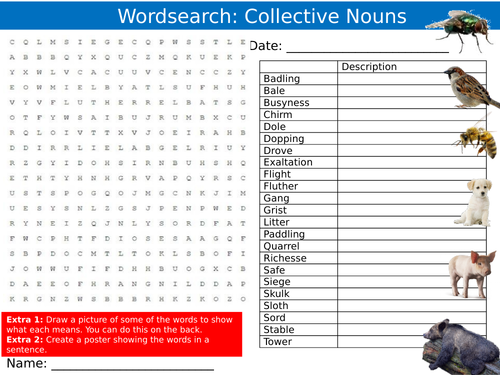 Collective Animal Nouns #2 Wordsearch Puzzle Sheet Keywords Settler Starter Cover Lesson English