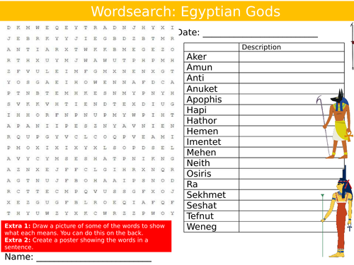 Egyptian Gods Wordsearch Puzzle Sheet Keywords Settler Starter Cover Lesson Ancient Egypt