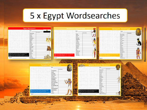 5 x Egypt Wordsearch Puzzle Sheets Keywords Settler Starter Cover Lesson Ancient Gods Country