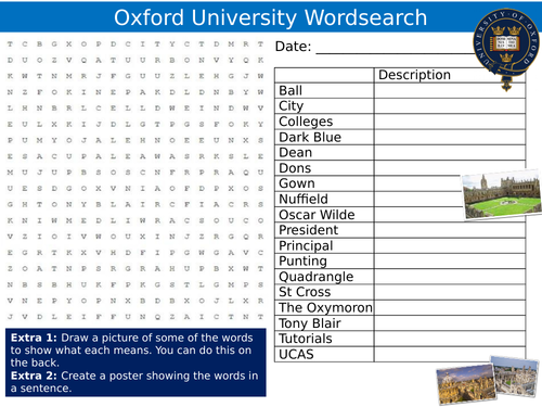 Oxford University Wordsearch Puzzle Sheet Keywords Settler Starter Cover Lesson UCAS Applications