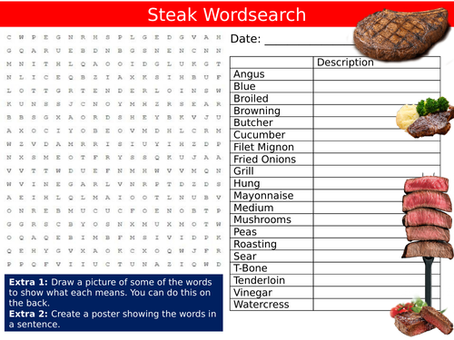 Steak Wordsearch Puzzle Sheet Keywords Settler Starter Cover Lesson Food Technology