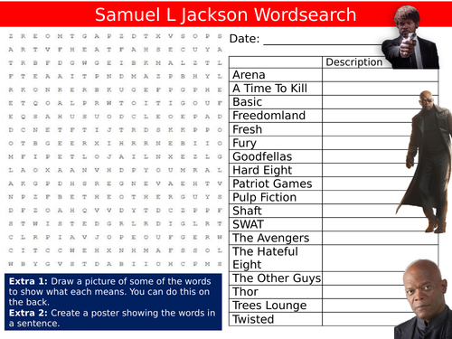 Samuel L Jackson Wordsearch Puzzle Sheet Keywords Settler Starter Cover Lesson Drama Actor